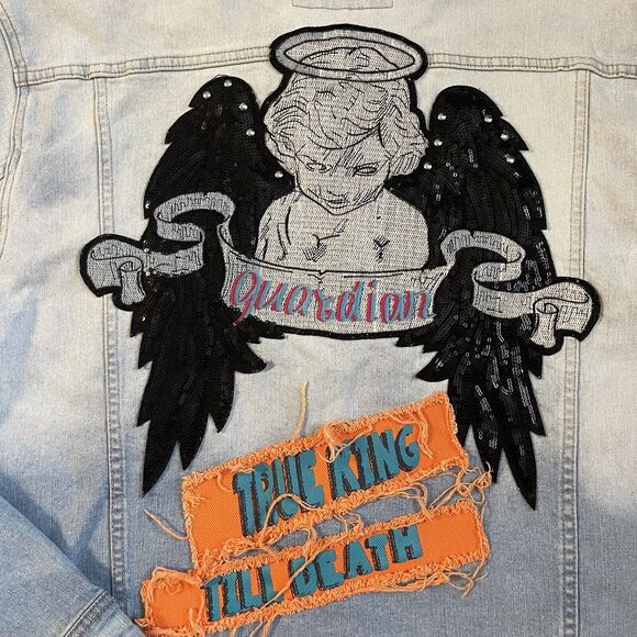 PYFD Vintage Denim Jacket Mens 2XL Guardian Angel King Streetwear Rock Hip Hop - Picture 4 of 16